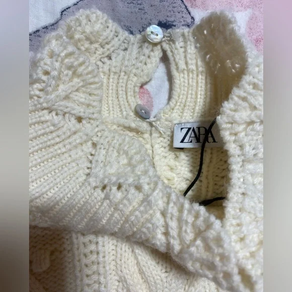 NWOT Zara Wool Blend Peplum Cable Knit Warm High Neck Cream Sweater Size Medium - Picture 11 of 13